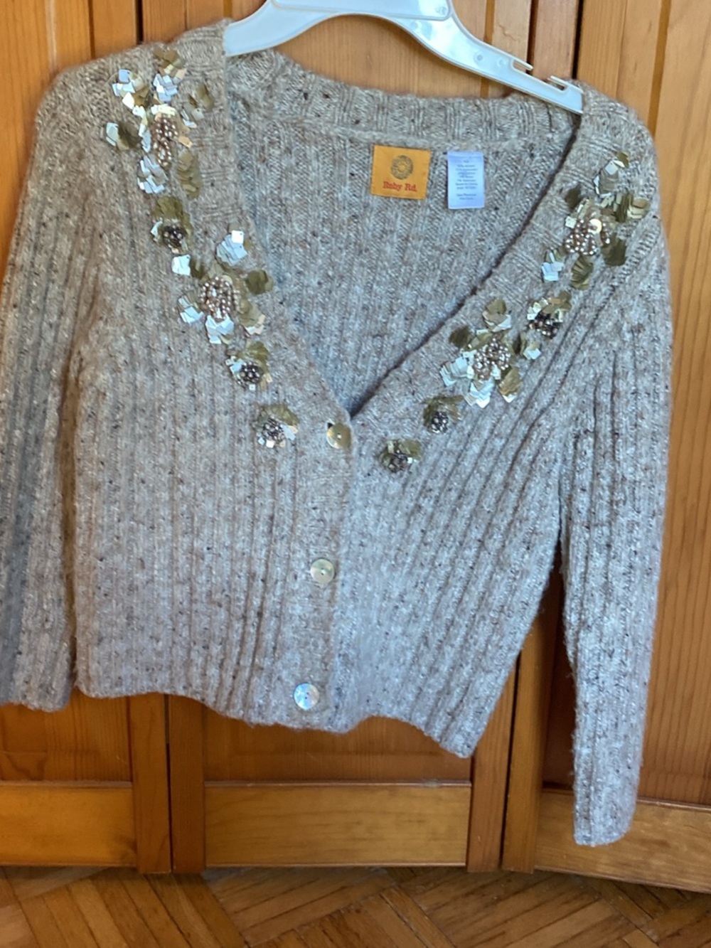 Ruby Rd. Cream Sequin Embellished Ribbed V-Neck Cardigan